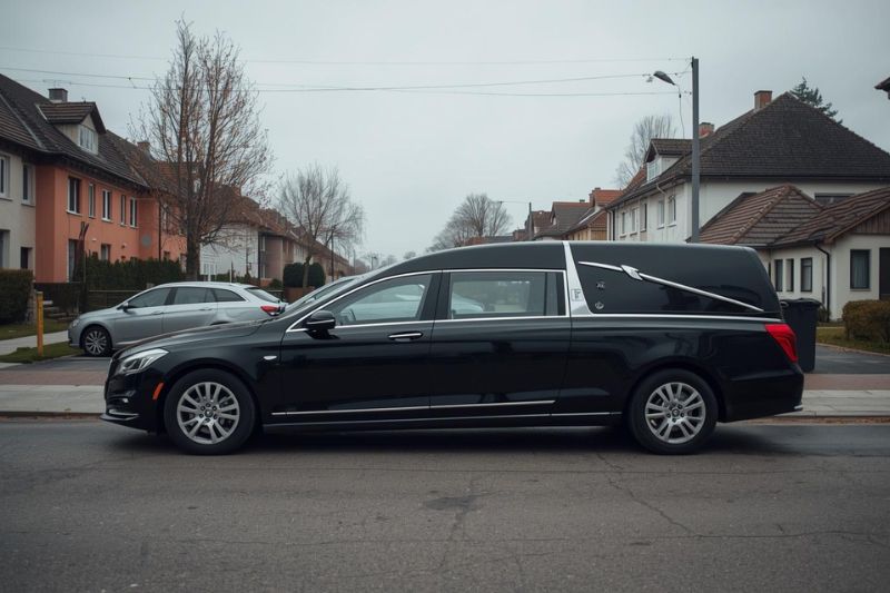 Karawan należący do zakładu pogrzebowego w Tarnowie zaparkowany na ulicy miasta